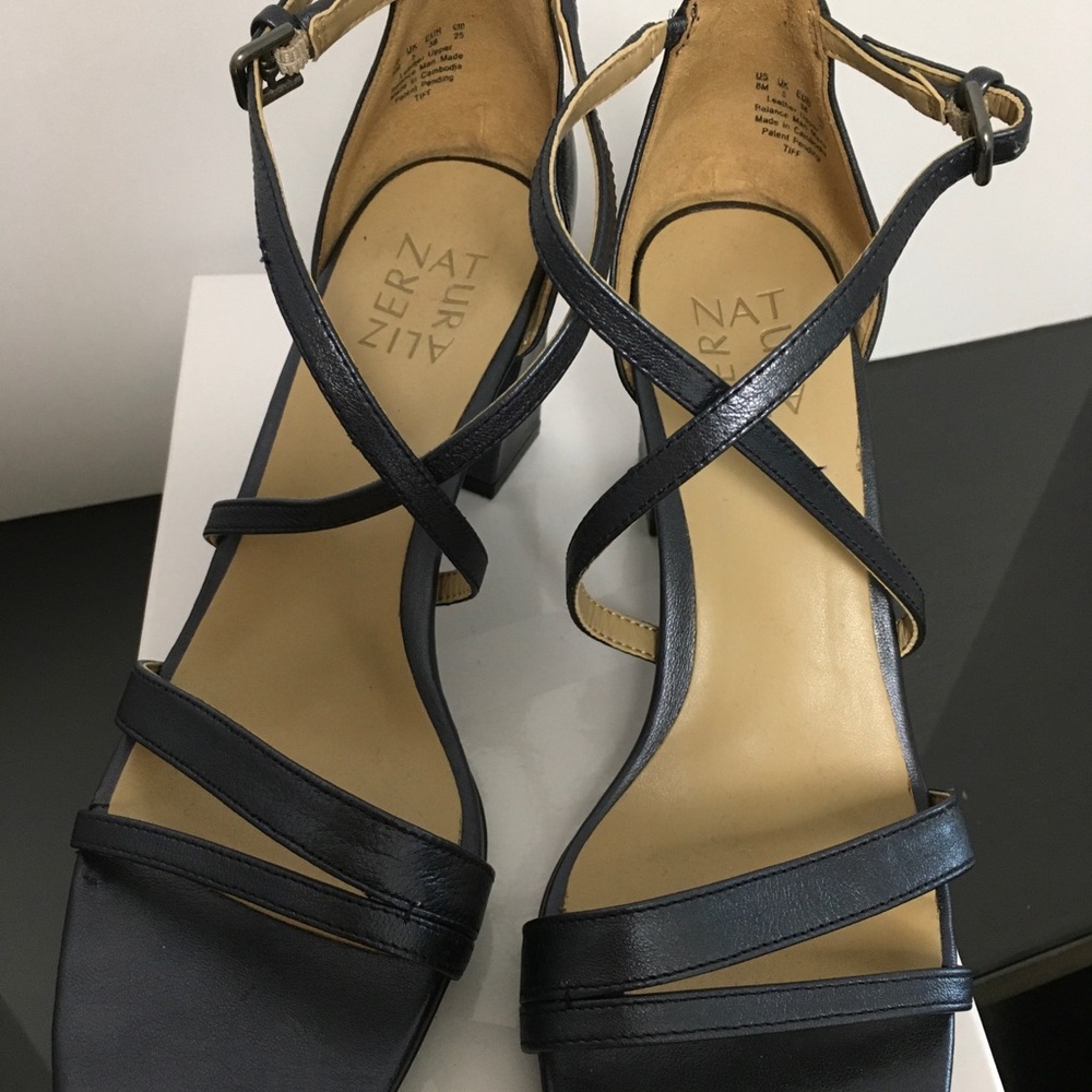 Naturalizer Shimmer Navy Women's Heeled Sandals - Elegant Cross Strap Design - Picture 2 of 4